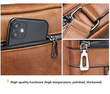 Mens Vintage Leather Shoulder Bag - Multi-Compartment Crossbody - Dark Brown