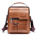 Mens Vintage Leather Shoulder Bag - Multi-Compartment Crossbody - Light Brown