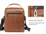 Mens Vintage Leather Shoulder Bag - Multi-Compartment Crossbody - Light Brown