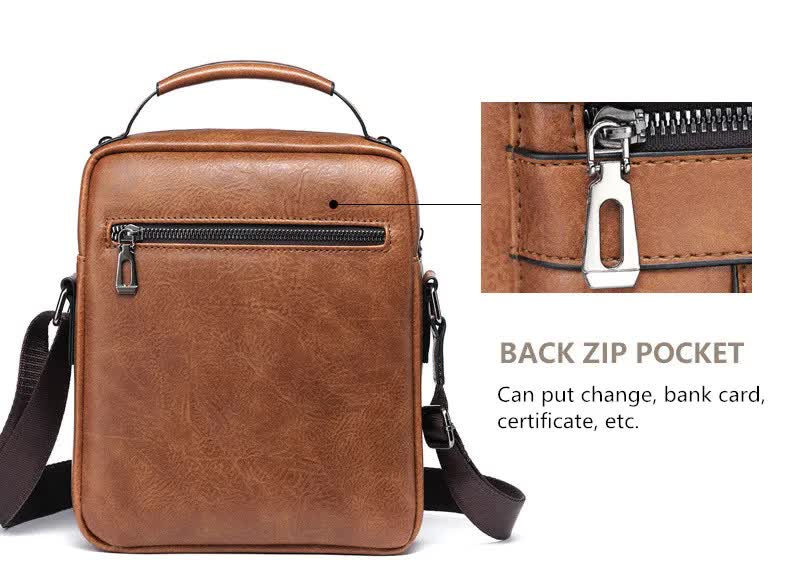Mens Vintage Leather Shoulder Bag - Multi-Compartment Crossbody - Light Brown