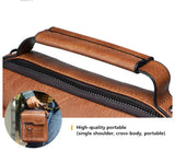 Mens Vintage Leather Shoulder Bag - Multi-Compartment Crossbody - Light Brown