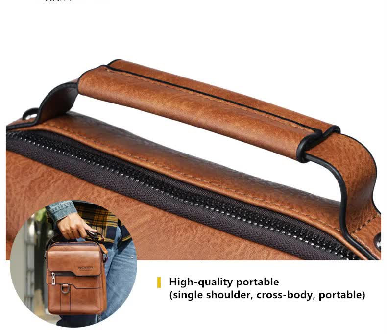 Mens Vintage Leather Shoulder Bag - Multi-Compartment Crossbody - Light Brown