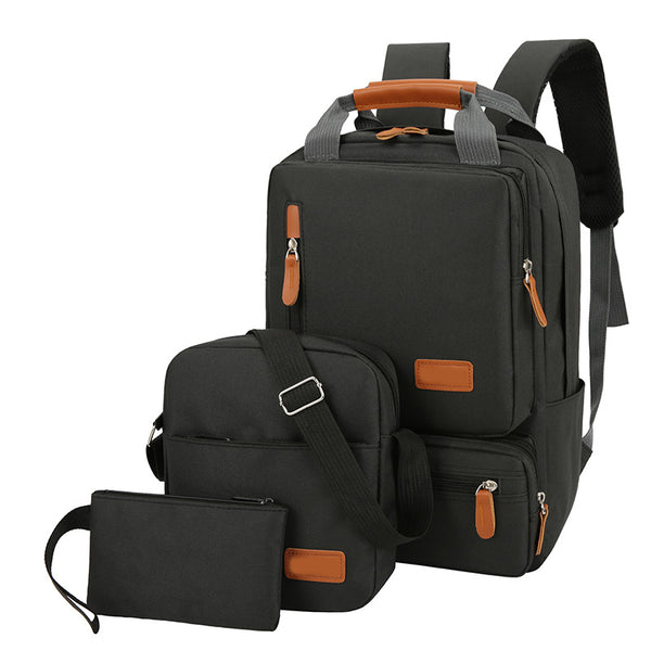 3-Piece Black Travel Backpack Set - Stylish Multi-Functional Backpack, Shoulder Bag & Pouch