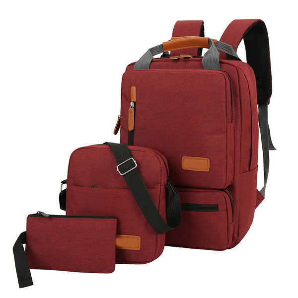 3-Piece Red Travel Backpack Set - Stylish Multi-Functional Backpack, Shoulder Bag & Pouch