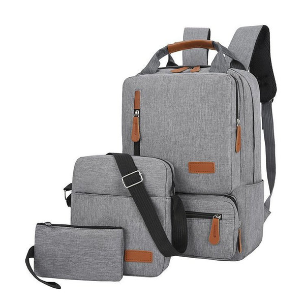 3-Piece  Gray Travel Backpack Set - Stylish Multi-Functional Backpack, Shoulder Bag & Pouch