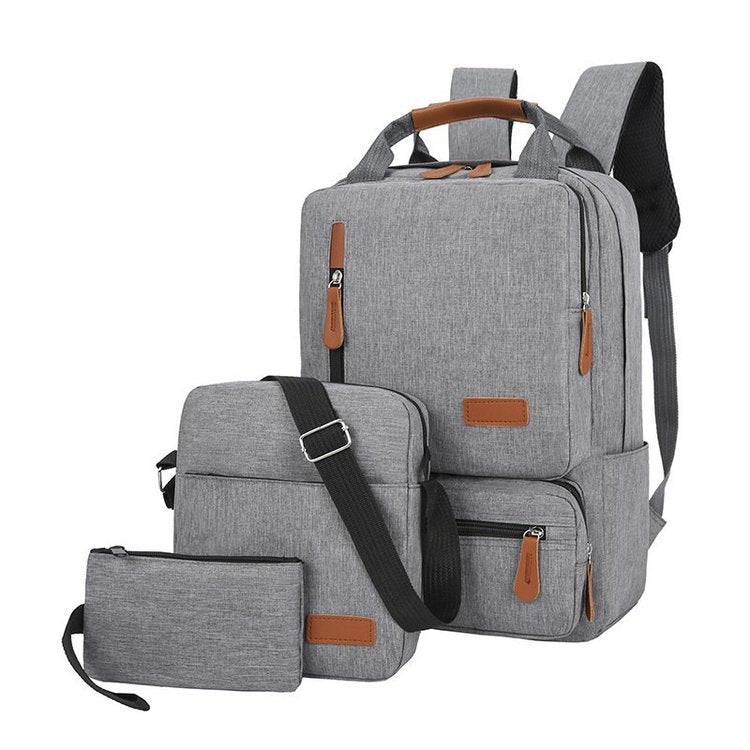 3-Piece  Gray Travel Backpack Set - Stylish Multi-Functional Backpack, Shoulder Bag & Pouch