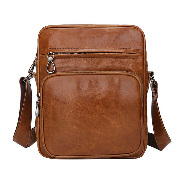 Mens Genuine Leather Casual Shoulder Bag - Brown