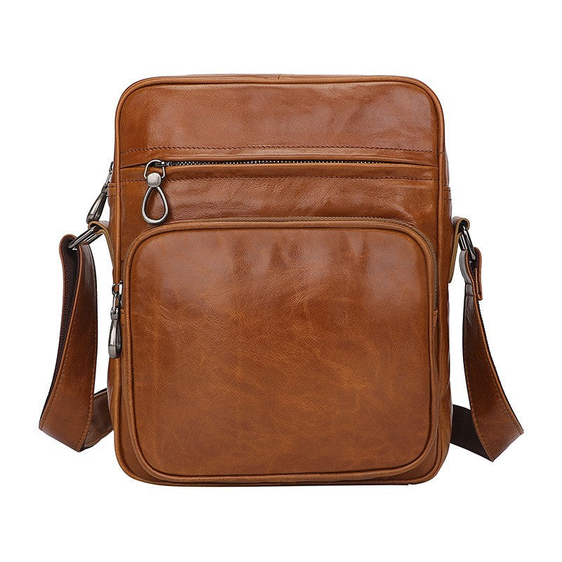 Mens Genuine Leather Casual Shoulder Bag - Brown