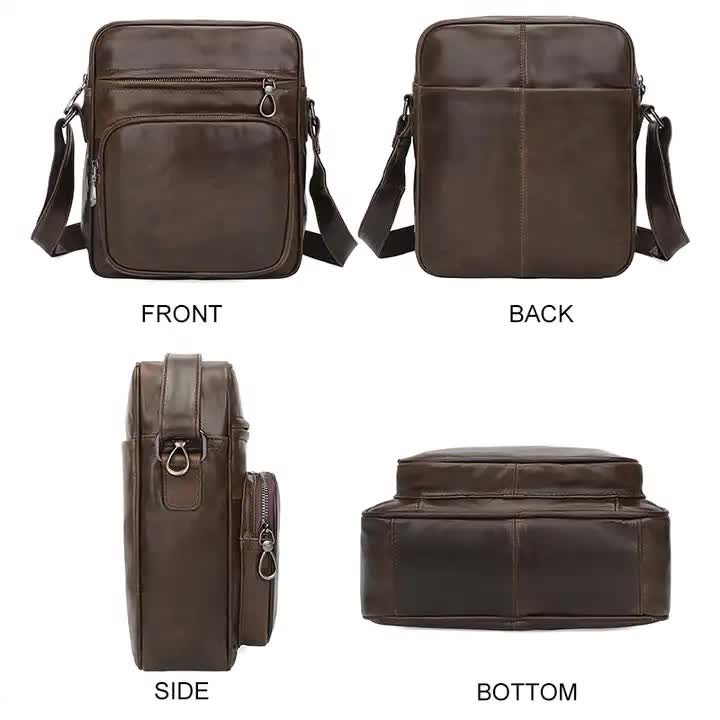 Mens Genuine Leather Casual Shoulder Bag - Brown