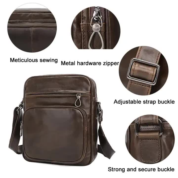 Mens Genuine Leather Casual Shoulder Bag - Brown