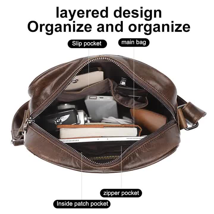 Mens Genuine Leather Casual Shoulder Bag - Brown