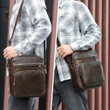 Mens Genuine Leather Casual Shoulder Bag - Brown
