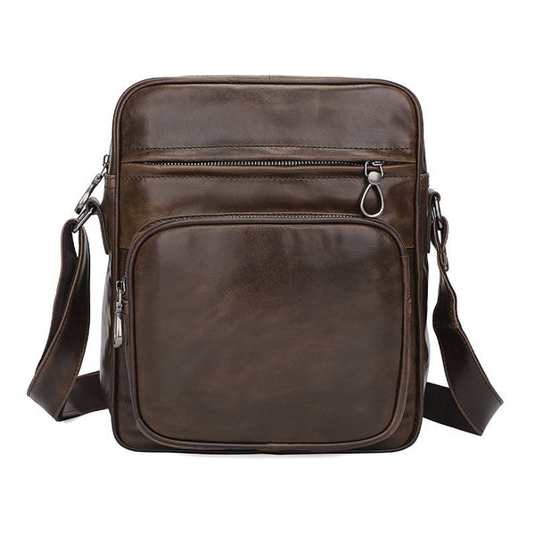 Men's Genuine Leather Casual Shoulder Bag - Dark Brown