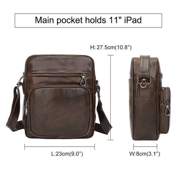 Men's Genuine Leather Casual Shoulder Bag - Dark Brown