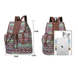Green Bohemian Style Canvas Backpack - Leather Straps