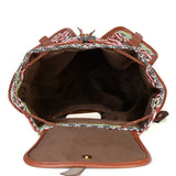 Lozenge Pattern Bohemian Style Canvas Backpack - Leather Straps
