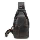 Black Mens Leather Sling Backpack - Casual Crossbody Chest Bag