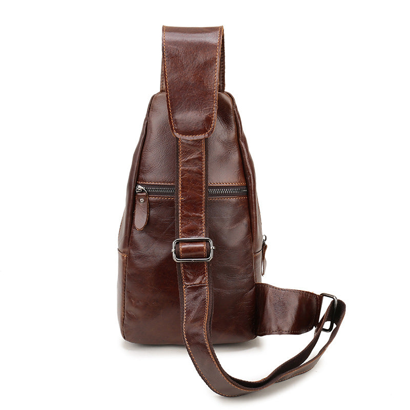 Brown Mens Leather Sling Backpack - Casual Crossbody Chest Bag