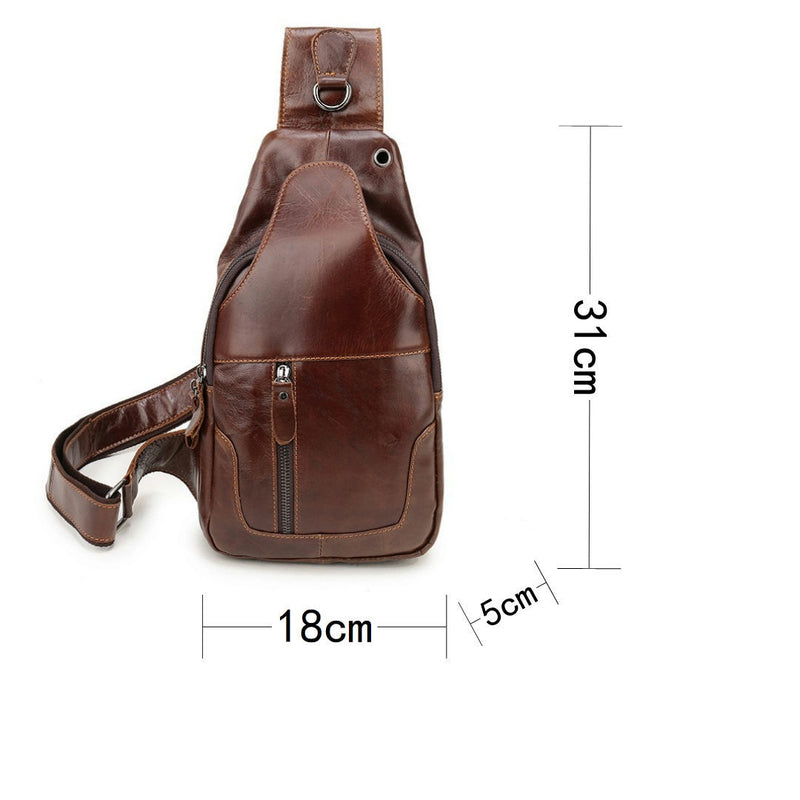 Brown Mens Leather Sling Backpack - Casual Crossbody Chest Bag
