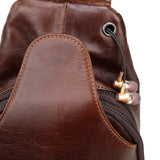 Brown Mens Leather Sling Backpack - Casual Crossbody Chest Bag