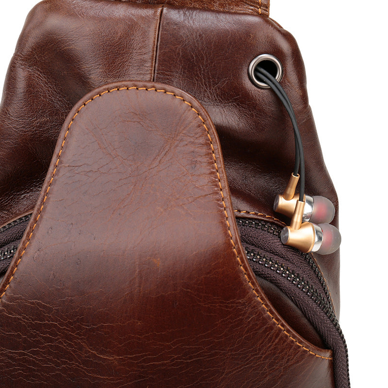 Brown Mens Leather Sling Backpack - Casual Crossbody Chest Bag