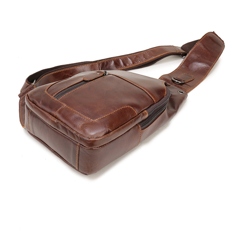 Brown Mens Leather Sling Backpack - Casual Crossbody Chest Bag