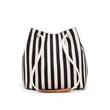 Canvas Bucket Tote Bag with Leather Handle - Black Stripes