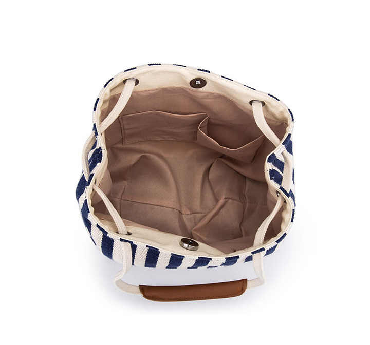 Canvas Bucket Tote Bag with Leather Handle - Beige