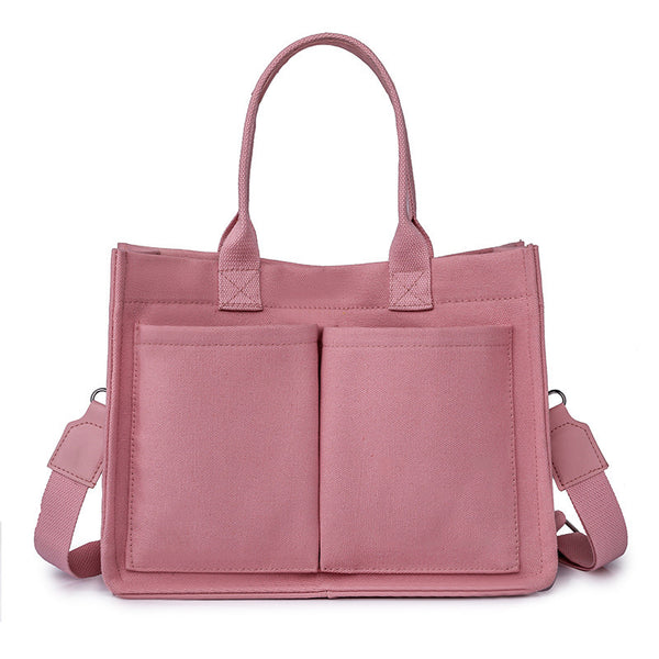 Canvas Briefcase Tote Bag with Large Capacity - Pink