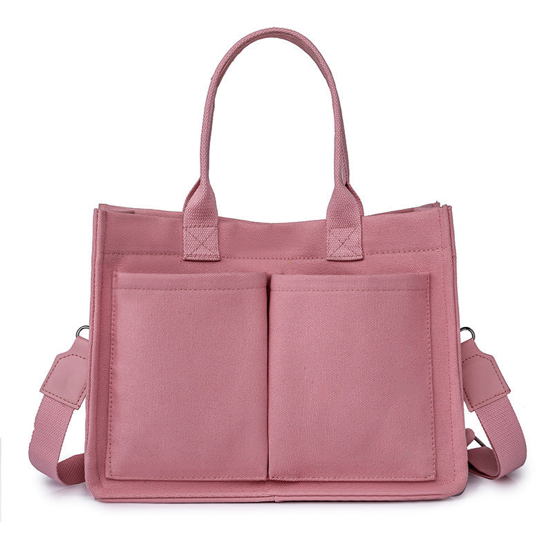 Canvas Briefcase Tote Bag with Large Capacity - Pink