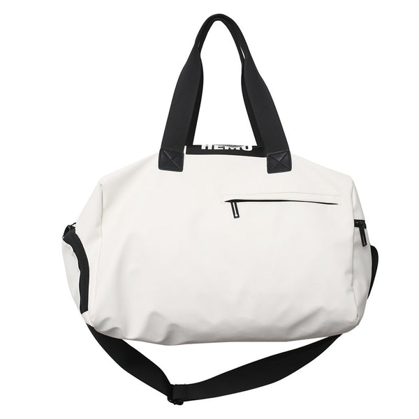 Durable PU Leather Sports Gym Bag - Waterproof, Lightweight Travel Duffle Bag - White