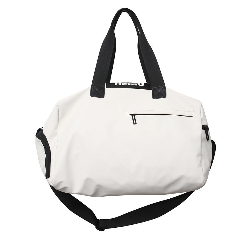 Durable PU Leather Sports Gym Bag - Waterproof, Lightweight Travel Duffle Bag - White