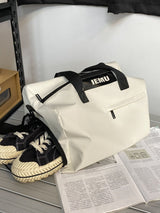 Durable PU Leather Sports Gym Bag - Waterproof, Lightweight Travel Duffle Bag - White