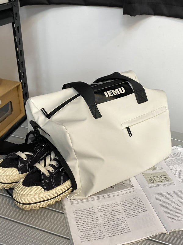 Durable PU Leather Sports Gym Bag - Waterproof, Lightweight Travel Duffle Bag - White