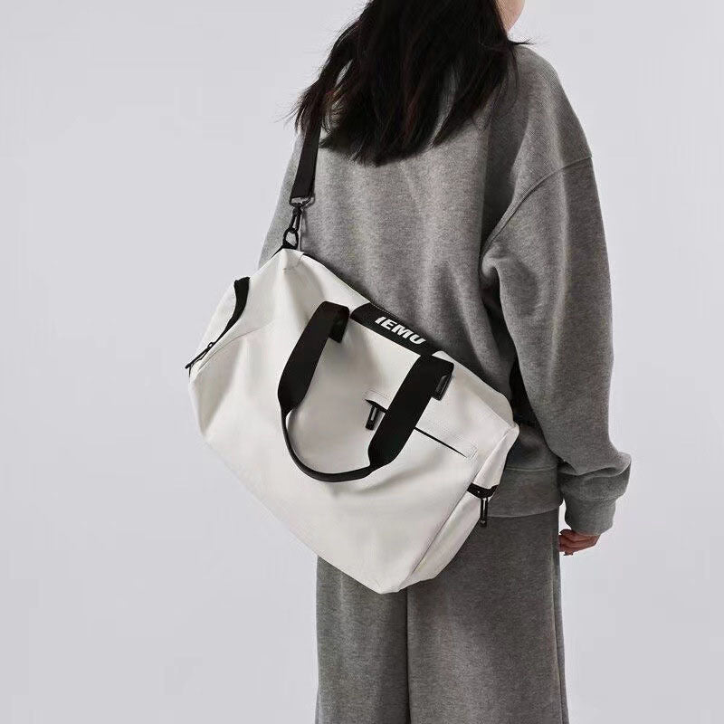 Durable PU Leather Sports Gym Bag - Waterproof, Lightweight Travel Duffle Bag - White