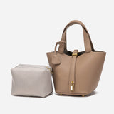 Black Elegant Leather Handbag with Gold Lock Detail