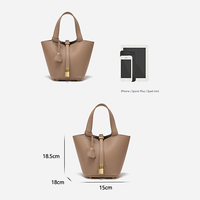 Black Elegant Leather Handbag with Gold Lock Detail