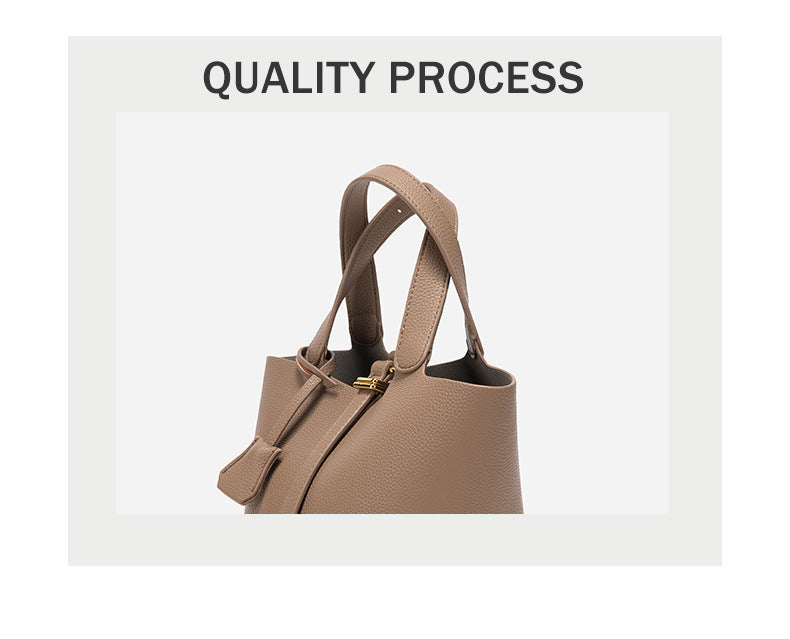 Fawn Elegant Leather Handbag with Gold Lock Detail
