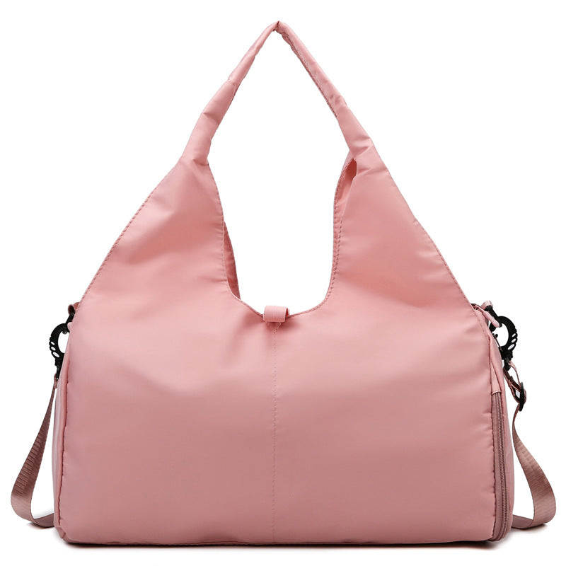 Pink Oxford Fabric Women's Shoulder Bag, Large Capacity Yoga & Gym Bag with Separate Shoe Compartment