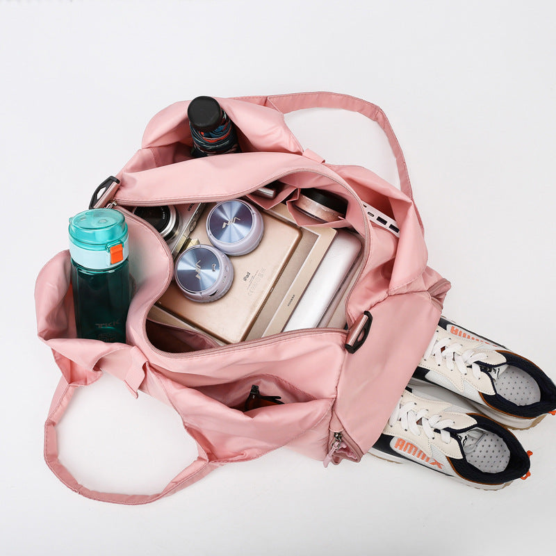 Pink Oxford Fabric Women's Shoulder Bag, Large Capacity Yoga & Gym Bag with Separate Shoe Compartment