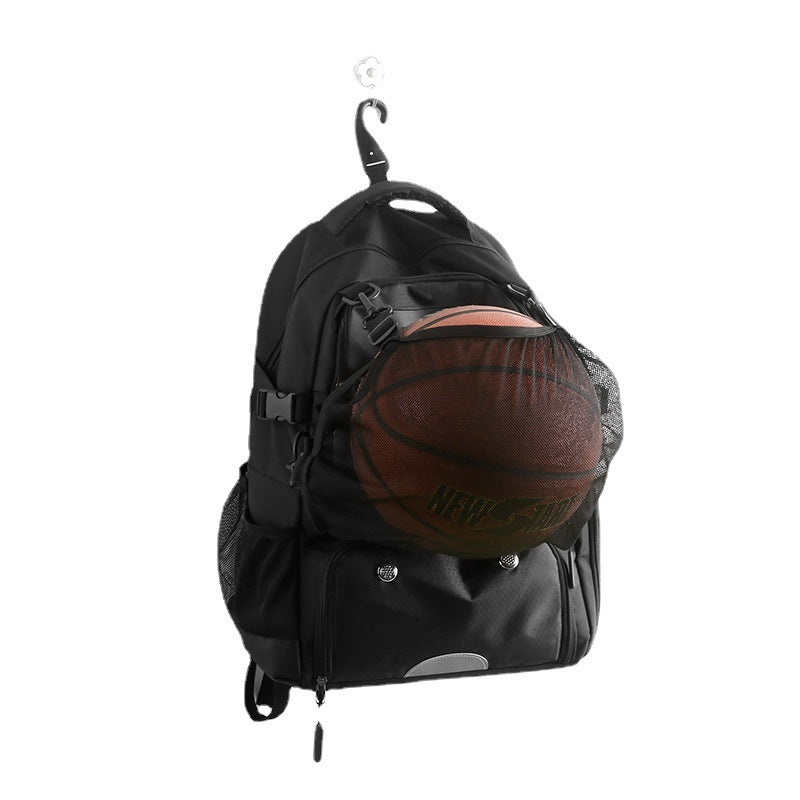 Black Large Capacity Sports Backpack, Waterproof Basketball & Soccer Bag, Separate Shoe Compartment