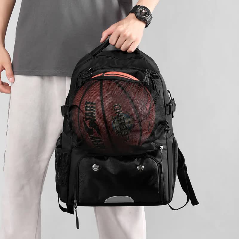 Black Large Capacity Sports Backpack, Waterproof Basketball & Soccer Bag, Separate Shoe Compartment
