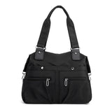 Large Capacity Nylon Tote Bag for Work and Commute | Multi-Pocket Shoulder Bag - Black