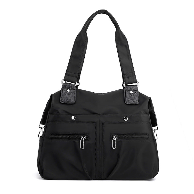 Large Capacity Nylon Tote Bag for Work and Commute | Multi-Pocket Shoulder Bag - Black