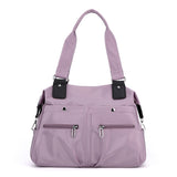 Large Capacity Nylon Tote Bag for Work and Commute | Multi-Pocket Shoulder Bag - Purple