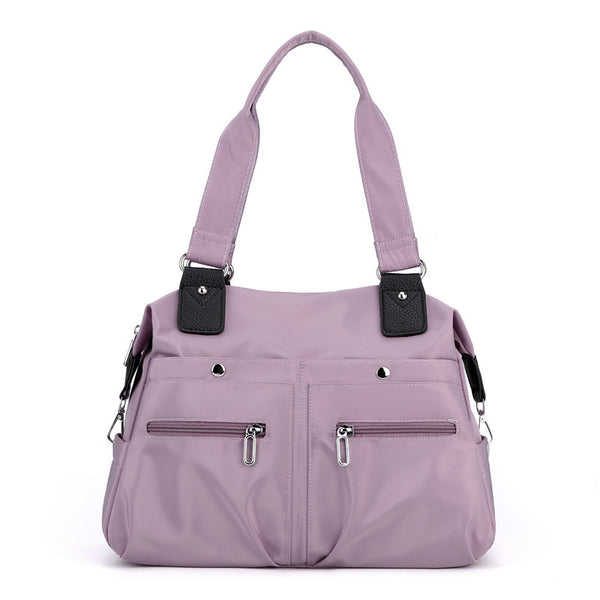 Large Capacity Nylon Tote Bag for Work and Commute | Multi-Pocket Shoulder Bag - Purple