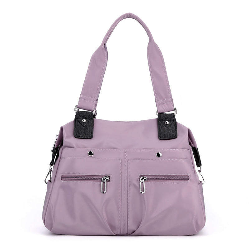 Large Capacity Nylon Tote Bag for Work and Commute | Multi-Pocket Shoulder Bag - Purple