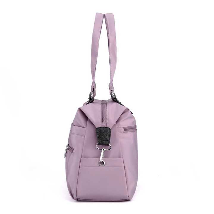 Large Capacity Nylon Tote Bag for Work and Commute | Multi-Pocket Shoulder Bag - Purple