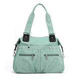Large Capacity Nylon Tote Bag for Work and Commute | Multi-Pocket Shoulder Bag - Light Green