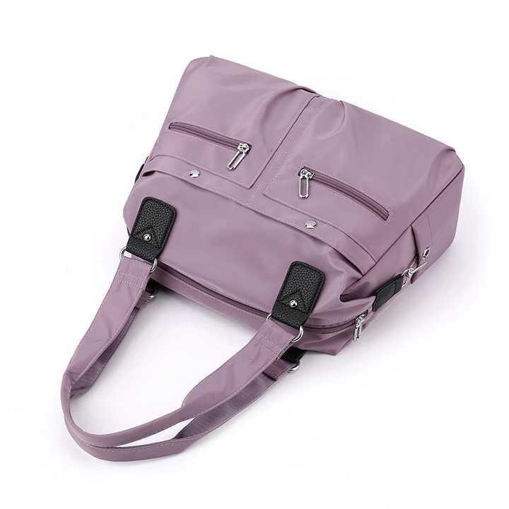 Large Capacity Nylon Tote Bag for Work and Commute | Multi-Pocket Shoulder Bag - Light Green
